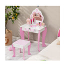 Kids Vanity Table Stool Set With Mirror Drawer