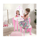 Kids Vanity Table Stool Set With Mirror Drawer
