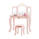 Kids Vanity Table and Chair Set with Drawer Mirror for Girls
