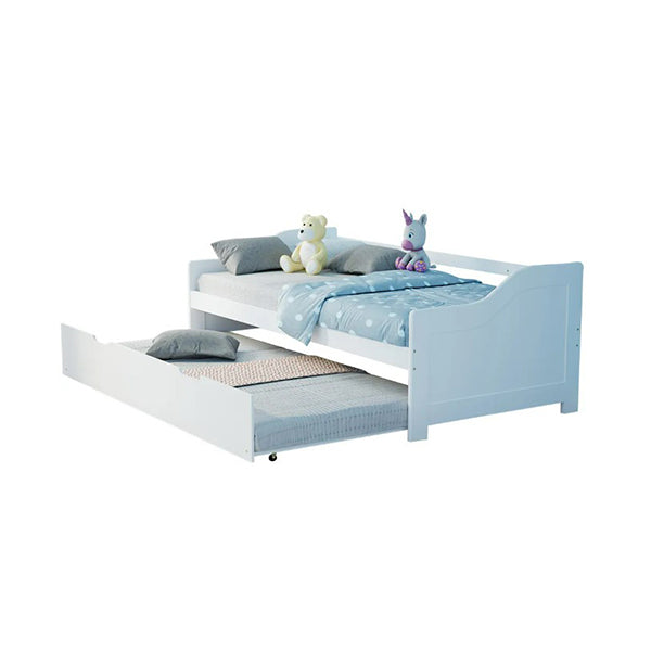 Kids Wooden Single Sofa Bed Frame With Trundle Underbed White