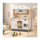 Kids Wooden Kitchen Playset With Microwave And Washing Machine