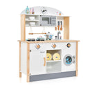 Kids Wooden Kitchen Playset With Microwave And Washing Machine