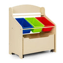 Kids Wooden Storage Cabinet With Rolling Casters Book Shelf