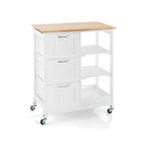 Kitchen Island With Rubber Wood Countertop And Lockable Casters