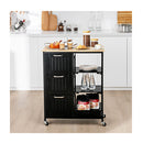 Kitchen Island With Rubber Wood Countertop And Lockable Casters