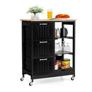 Kitchen Island With Rubber Wood Countertop And Lockable Casters