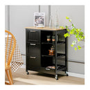 Kitchen Island With Rubber Wood Countertop And Lockable Casters