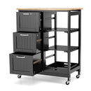 Kitchen Island With Rubber Wood Countertop And Lockable Casters