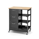 Kitchen Island With Rubber Wood Countertop And Lockable Casters
