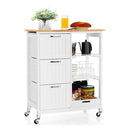 Kitchen Island With Rubber Wood Countertop And Lockable Casters
