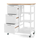 Kitchen Island With Rubber Wood Countertop And Lockable Casters