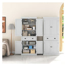 Kitchen Pantry Storage Cabinet With 4 Doors And Large Drawer White