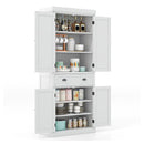 Kitchen Pantry Storage Cabinet With 4 Doors And Large Drawer White