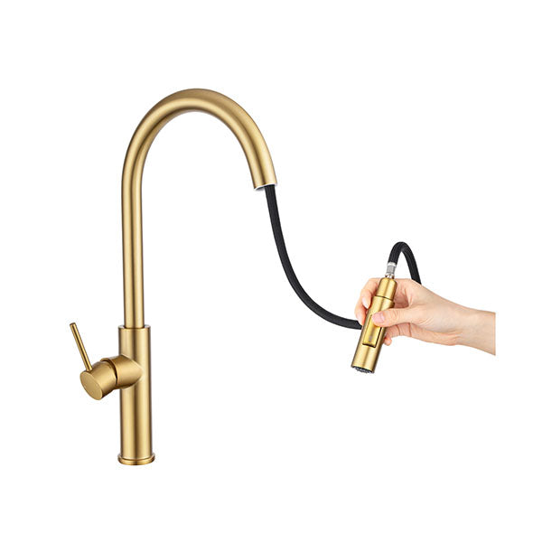 Kitchen Pull Out Tap Sink Mixer Tap Swivel Brass Tap Brushed Gold