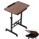 Adjustable Laptop Desk Mobile Bedside Table Hidden Storage Walnut