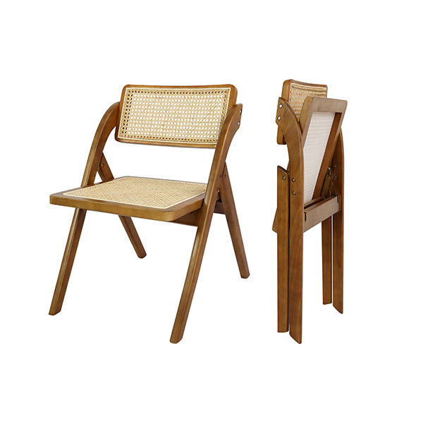 2X Foldable Rattan Dining Chairs In Walnut