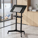 Mobile Lectern Stand, Adjustable Sit-to-Stand Presentation Podium w/ Wheels Black