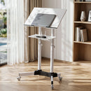 Mobile Lectern Stand, Adjustable Sit-to-Stand Presentation Podium w/ Wheels White