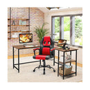 L Shaped Desk With 2 Tier Storage Shelf For Home