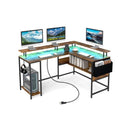 L Shaped Home Office Gaming Desk With Led Lights And Power Outlets