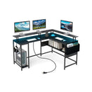 L Shaped Home Office Gaming Desk With Led Lights And Power Outlets