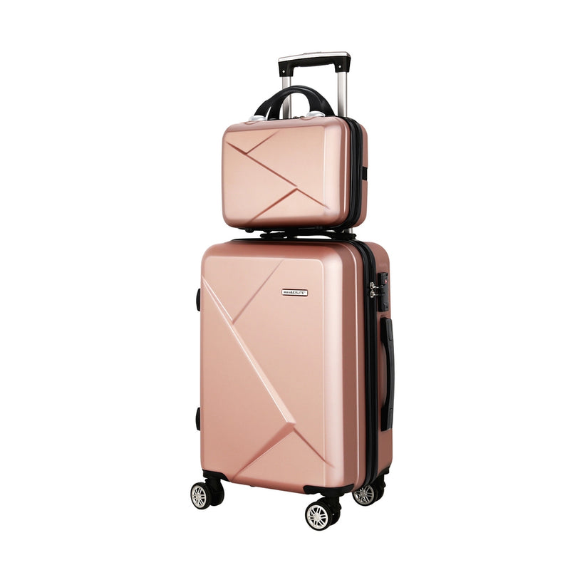 Wanderlite 2Pc Luggage 12" 20" Trolley Travel Suitcase Storage Carry On Tsa Lock Rose Gold
