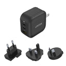 Unitek Travel Tri GaN 3 Ports 66W Charger with USB PD QC 3.0 with EU UK and AU Plug Black Unitek Gift Box