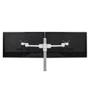 Atdec Dual Monitor Swing Arms Mount on Post. Up to 32in Max load: 8kg (flat) 5.5kg (curved) Bolt-Through and F-Clamp VESA up to 100x100. White.