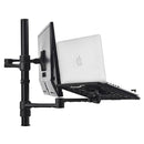 Atdec Notebook-Monitor Combo Mount on Post. Max load: 8kg (Flat) 5.5kg (curved). Up to 32in screens. Up to 18in notebooks (8kg). VESA 100x100. Black