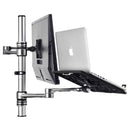 Atdec Notebook-Monitor Combo Mount on Post. Max load: 8kg (Flat) 5.5kg (curved). Up to 32in screens. Up to 18in notebooks (8kg). VESA 100x100. Silver