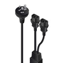 ALOGIC 2m Aus 3 Mains Plug to 2 X IEC C13 Y Splitter Cable Male to 2 X Female Cable - Electrical Safety Authority Approved.