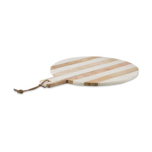 Large Striped Round Wood And Marble Serving Board