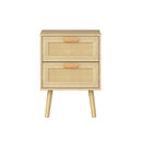 2X Bedside Tables Set Wooden Nightstand Rattan Drawers