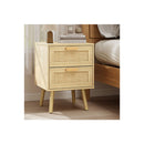 2X Bedside Tables Set Wooden Nightstand Rattan Drawers