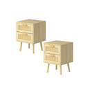 2X Bedside Tables Set Wooden Nightstand Rattan Drawers
