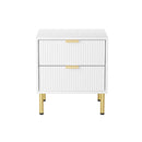 Bedside Table With 2 Drawers White Metal Legs