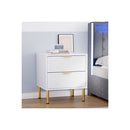 Bedside Table With 2 Drawers White Metal Legs
