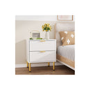 Bedside Table With 2 Drawers White Metal Legs
