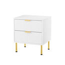 Bedside Table With 2 Drawers White Metal Legs