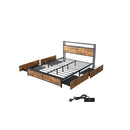 Double Bed Frame Rgb Led 4 Drawers Usb