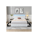 Bed Frame Rgb Led Pu 4 Drawer Usb White