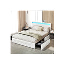 Bed Frame Rgb Led Pu 4 Drawer Usb White