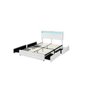 Bed Frame Rgb Led Pu 4 Drawer Usb White