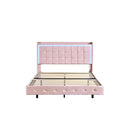 Floating Velvet Steel Bed Frame Rgb Led Light Pink