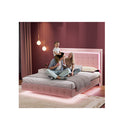 Floating Velvet Steel Bed Frame Rgb Led Light Pink