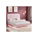 Floating Velvet Steel Bed Frame Rgb Led Light Pink