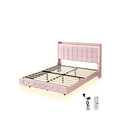 Floating Velvet Steel Bed Frame Rgb Led Light Pink