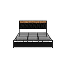 Black Bed Frame Leather Headboard Rgb 2 Drawers