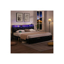 Black Bed Frame Leather Headboard Rgb 2 Drawers
