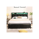 Black Bed Frame Leather Headboard Rgb 2 Drawers